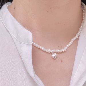 Natural Freshwater Pearl 925 Sterling Silver Heart Necklace